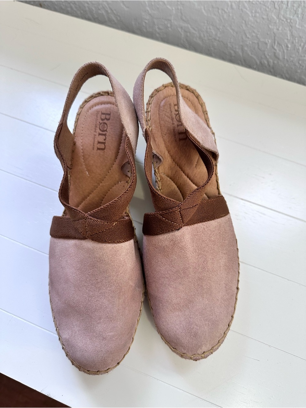 Born Women's Meade Espadrille  Slingback Tan/Brown Suede Sz 10/42